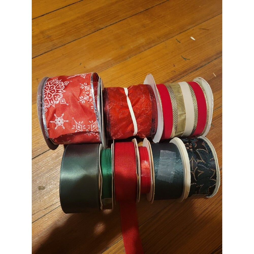 LOT 9 Vintage to Now Christmas Sparkle Red Green Ribbon Wired Unwired, Offray++